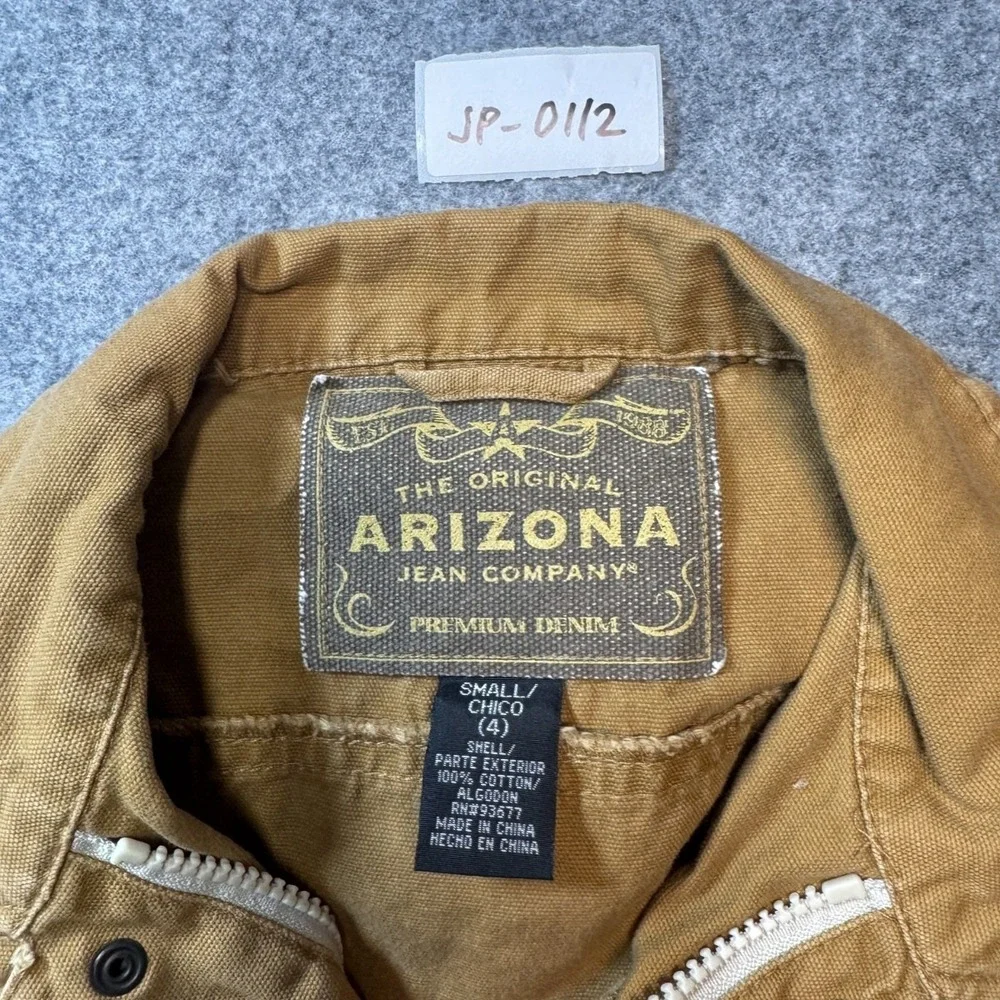Arizona Jean Company Trucker Jacket Boys Small Tan Cotton Denim‎ Button Front